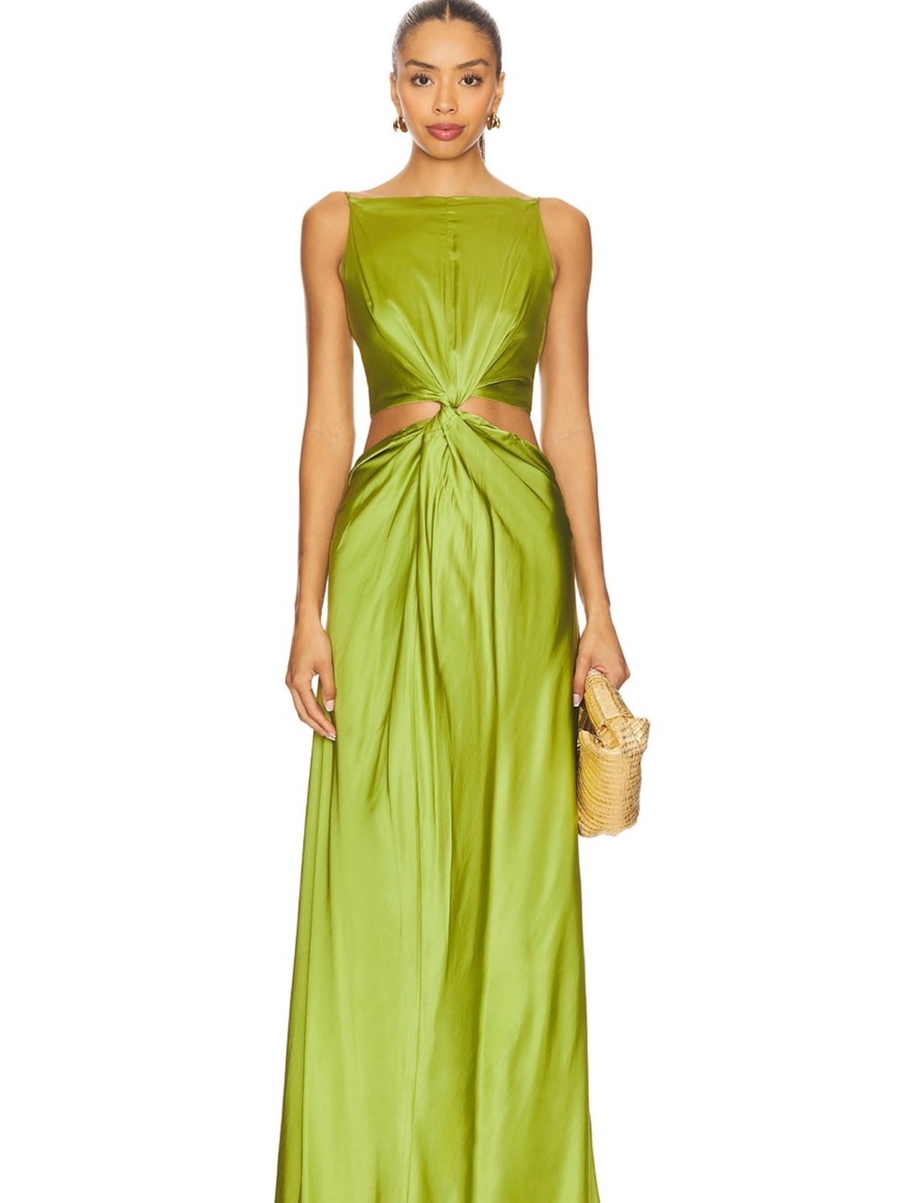 Lovers + Friends Lime Green Satin Backless Cutout Gown